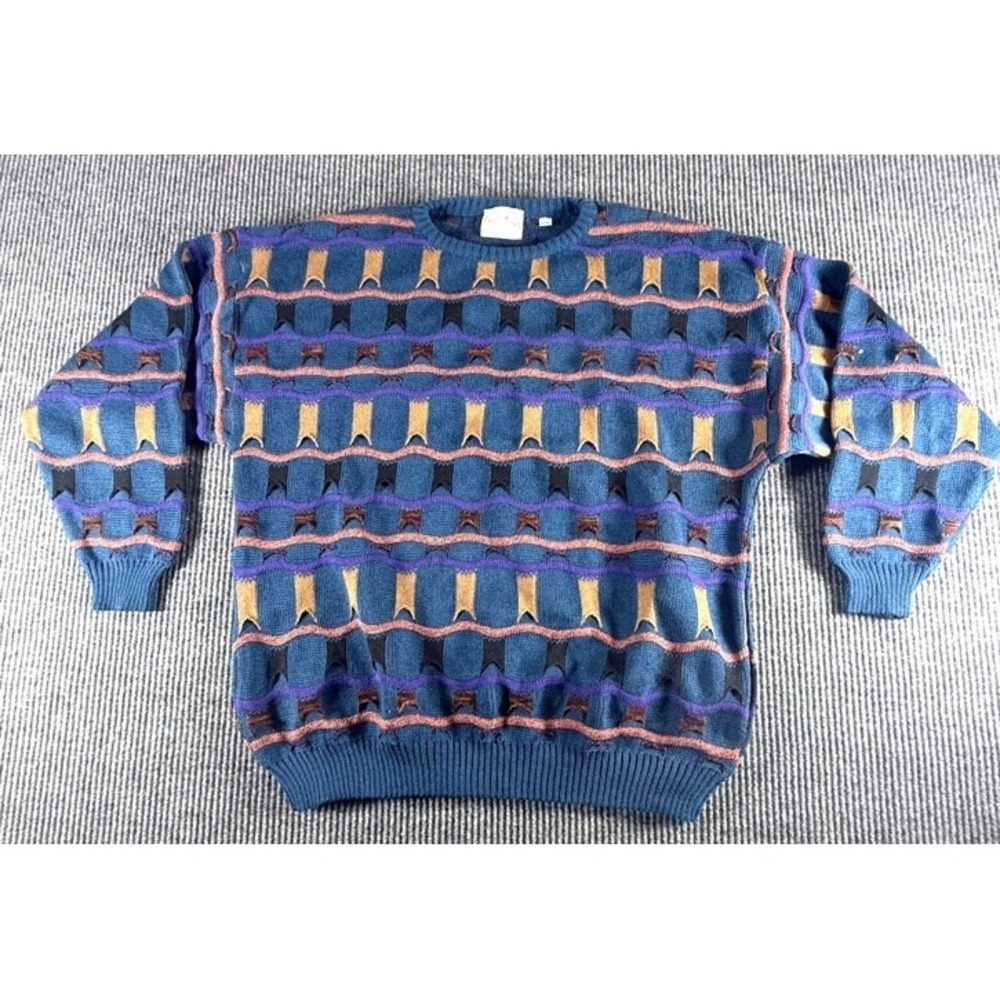 Vintage PRONTO UOMO Mens Sweater XL Multicolor Made In Italy Geometric